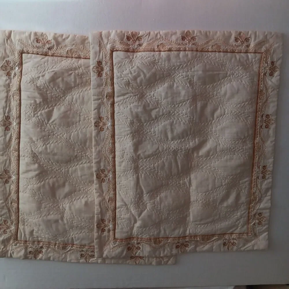 Victoria Classics Cotton Quilted Embroidered Standard Pillow Sham Set Ecru Gold